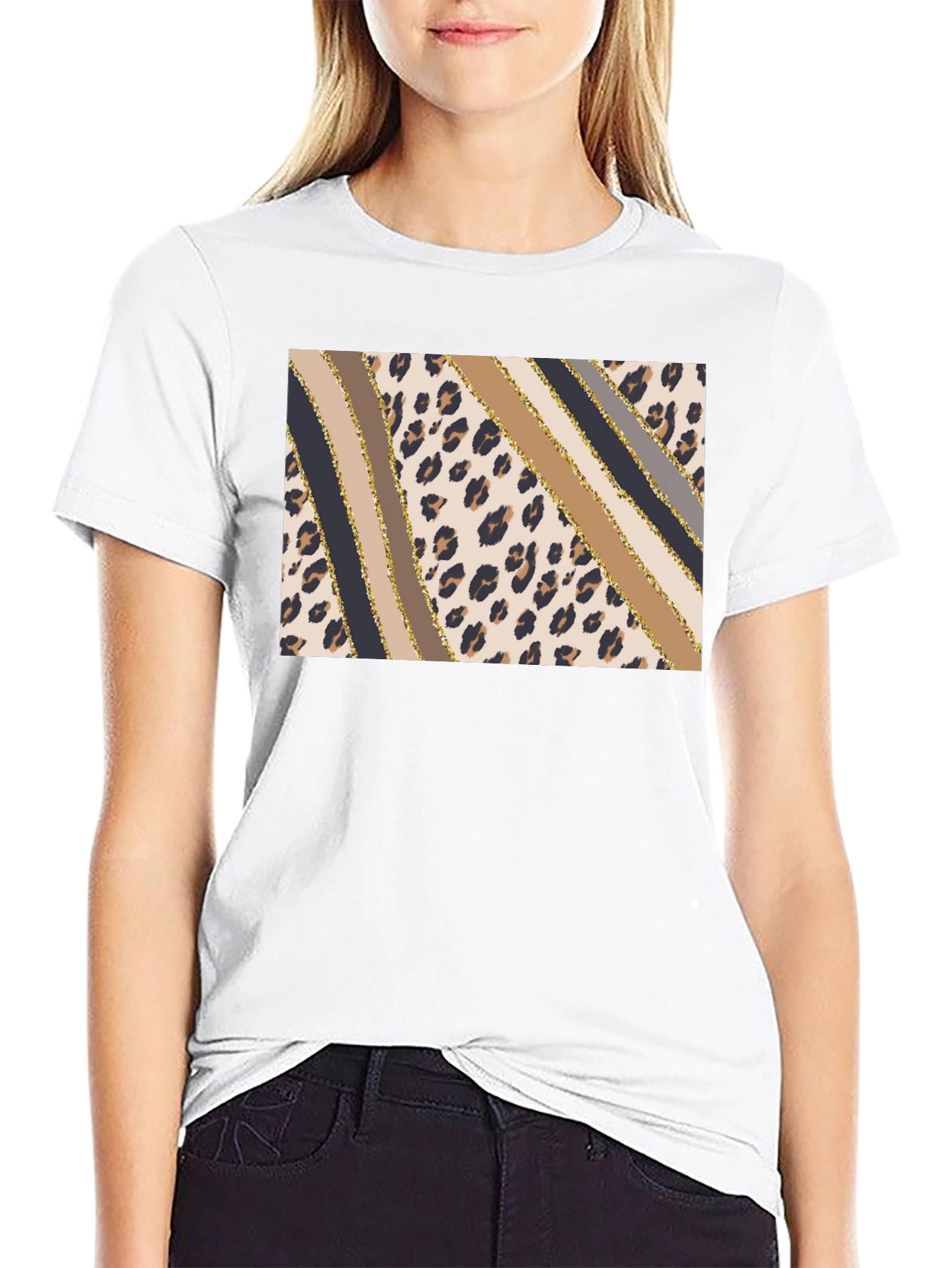 Stylish Leopard Print Stripe T-Shirt