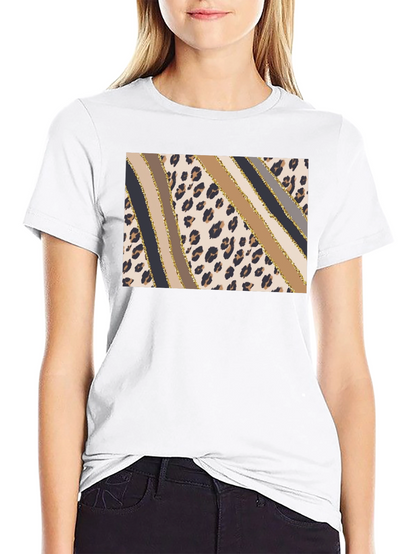 Stylish Leopard Print Stripe T-Shirt