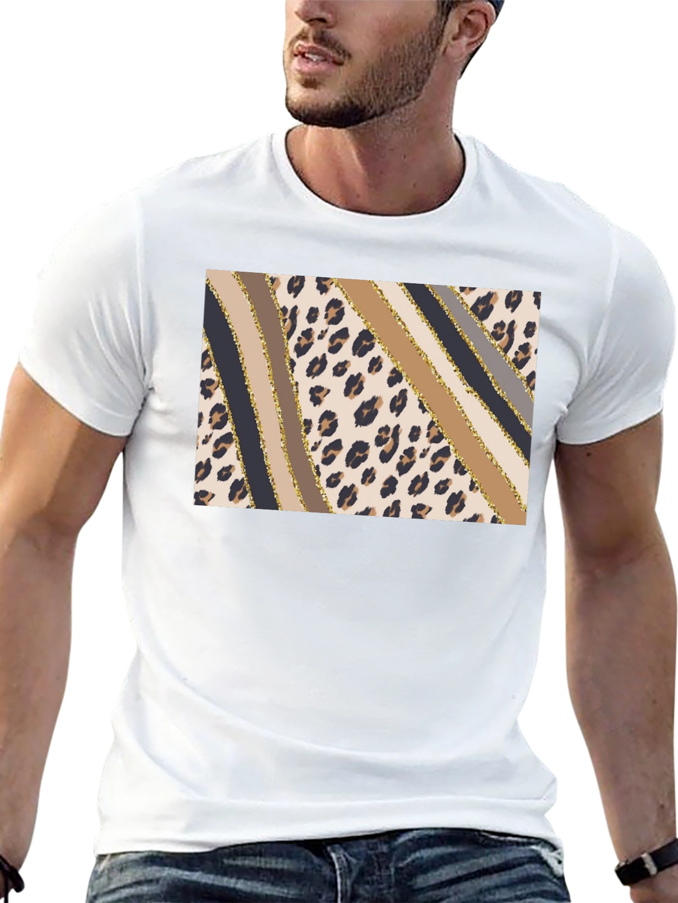 Stylish Leopard Print Stripe T-Shirt