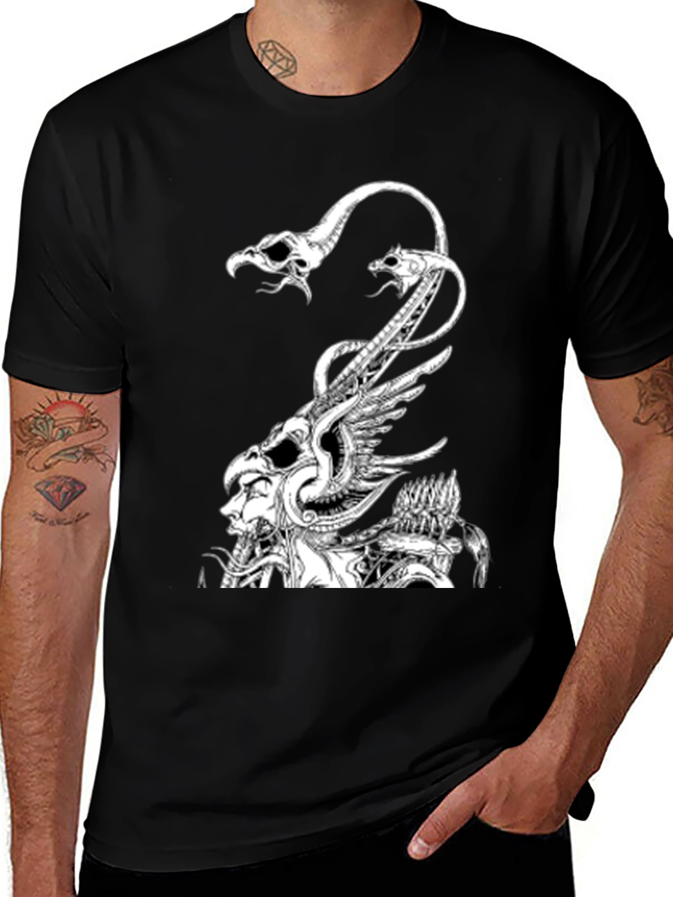 Graphic Print Black Crew Neck T-Shirt