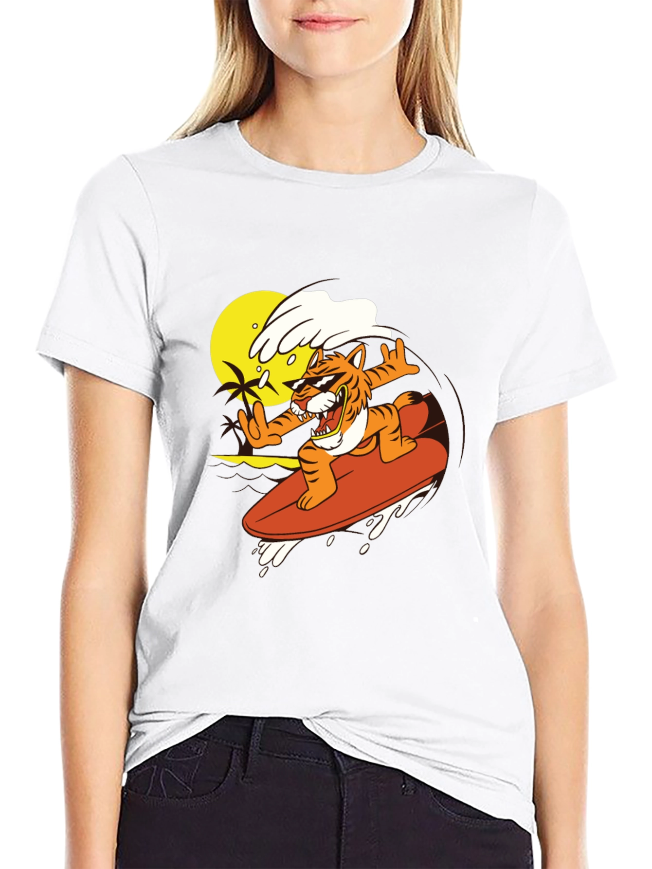 Surfing Tiger Graphic Tee - Black T-Shirt