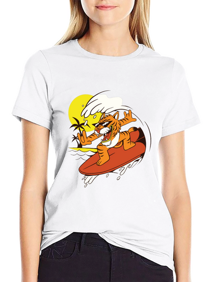 Surfing Tiger Graphic Tee - Black T-Shirt