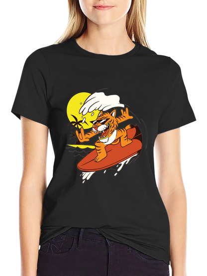 Surfing Tiger Graphic Tee - Black T-Shirt