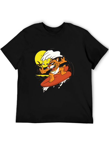 Surfing Tiger Graphic Tee - Black T-Shirt