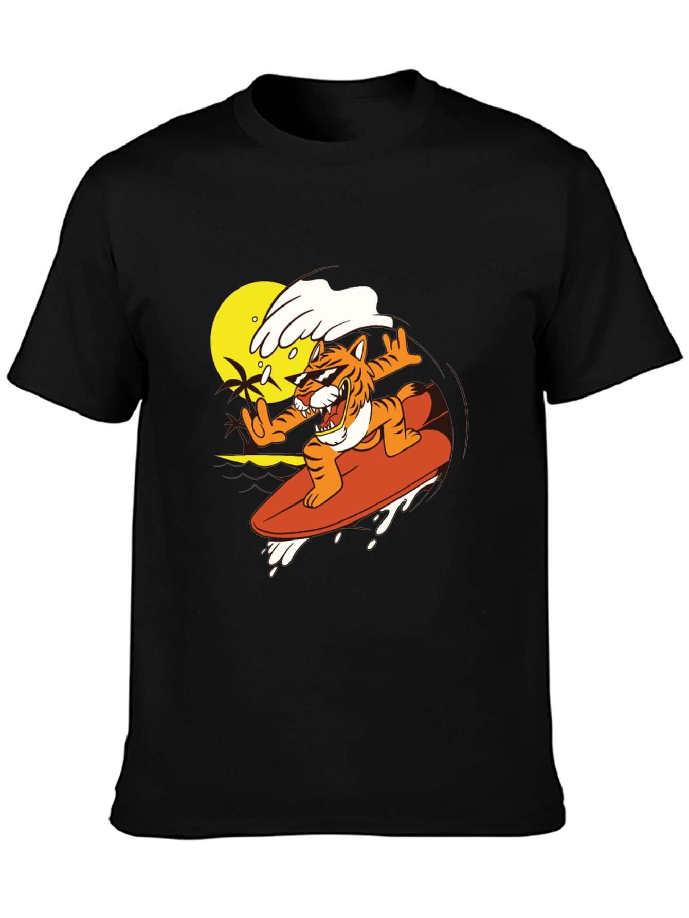 Surfing Tiger Graphic Tee - Black T-Shirt