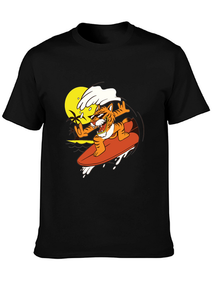 Surfing Tiger Graphic Tee - Black T-Shirt