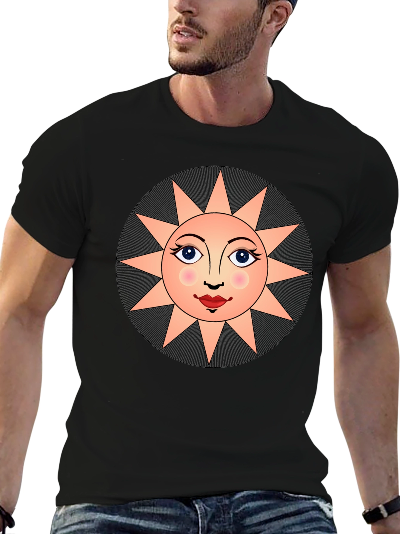 Sun Face Graphic T-Shirt - Unisex Black Tee