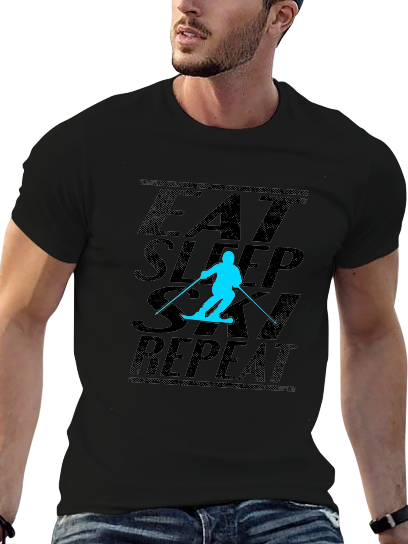 Eat Sleep Ski Repeat Black T-Shirt
