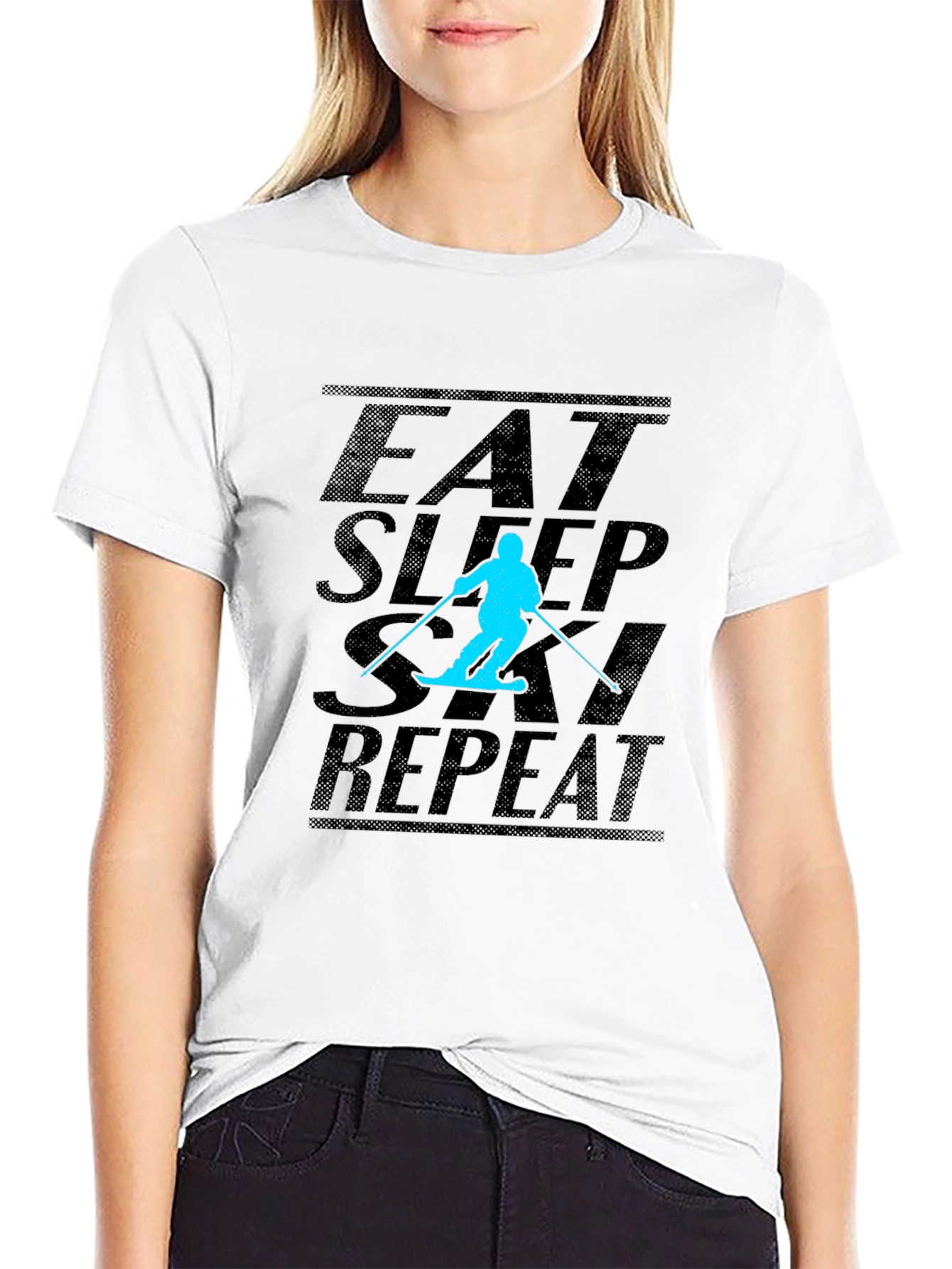 Eat Sleep Ski Repeat Black T-Shirt