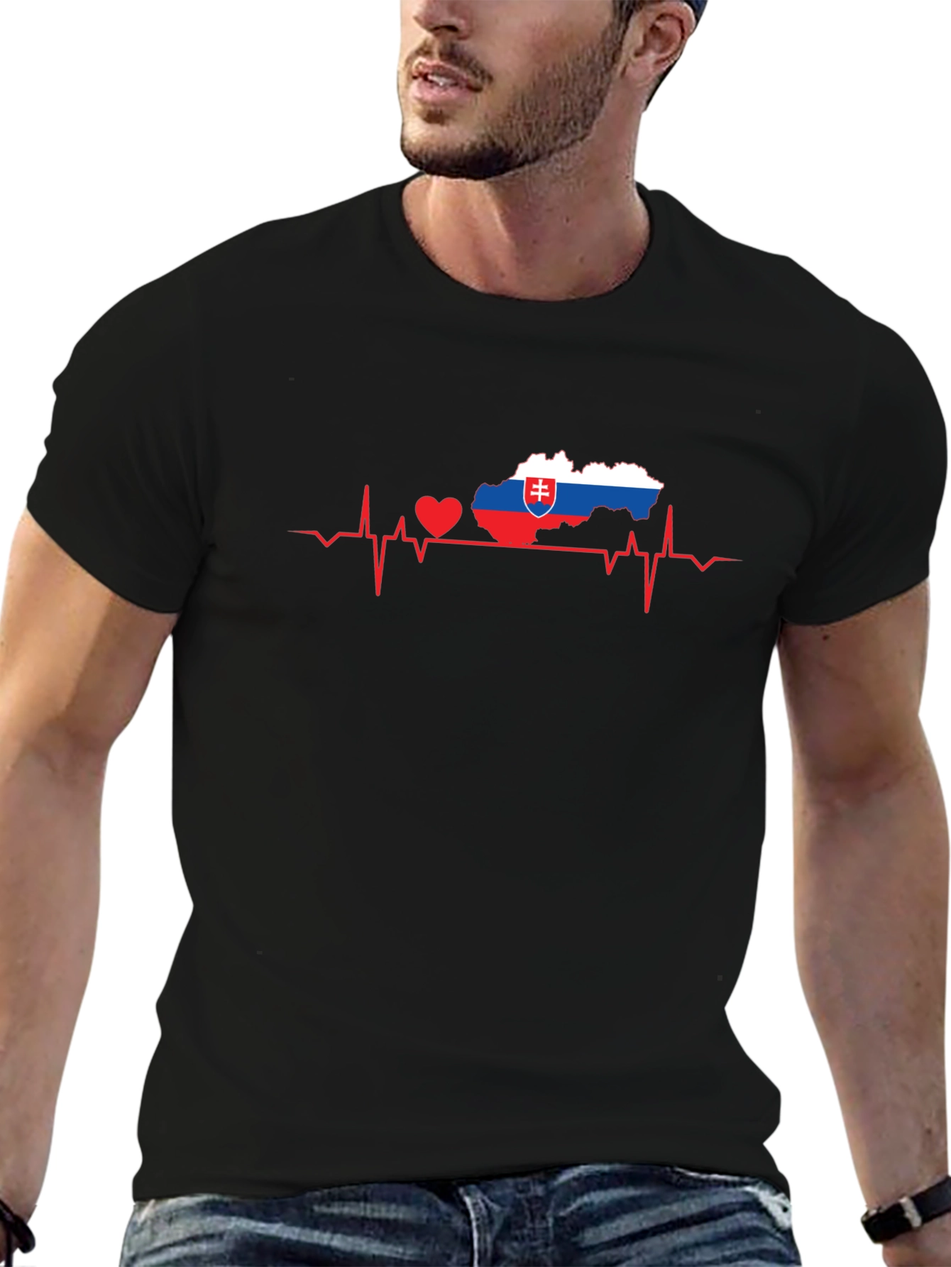 Slovakia Heartbeat Map T-Shirt - Black