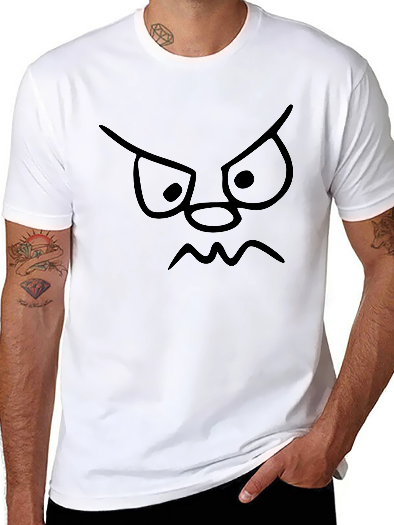 Grumpy Face Graphic Tee - Black Cotton T-Shirt