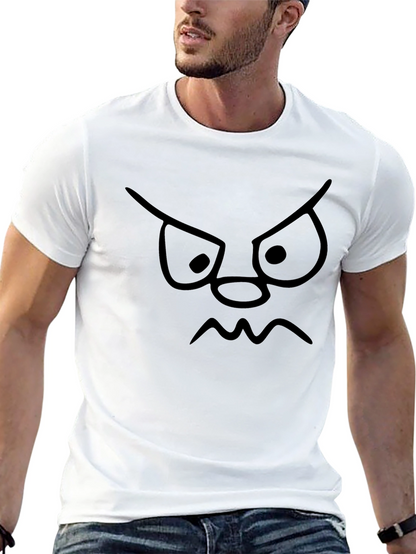 Grumpy Face Graphic Tee - Black Cotton T-Shirt