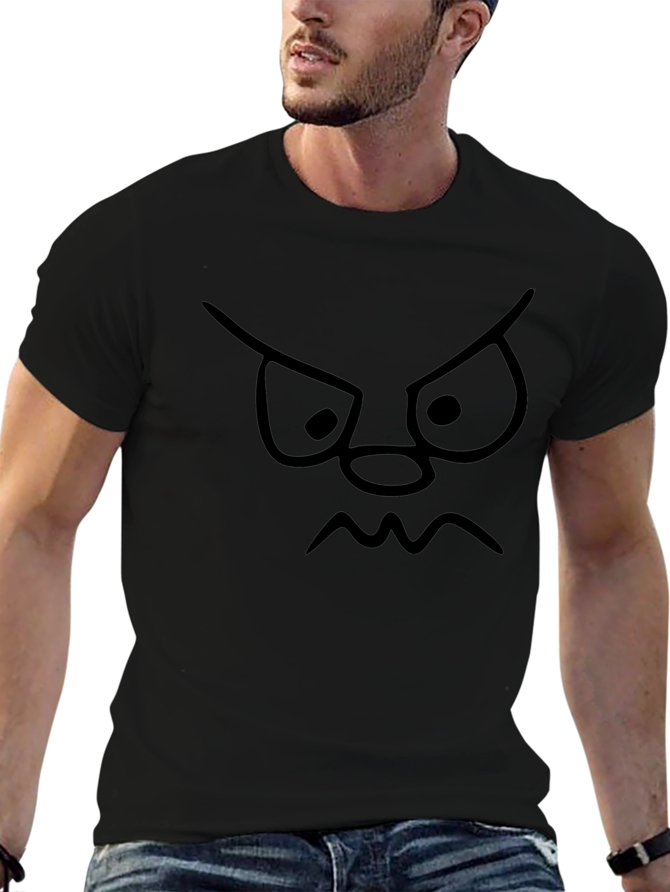 Grumpy Face Graphic Tee - Black Cotton T-Shirt