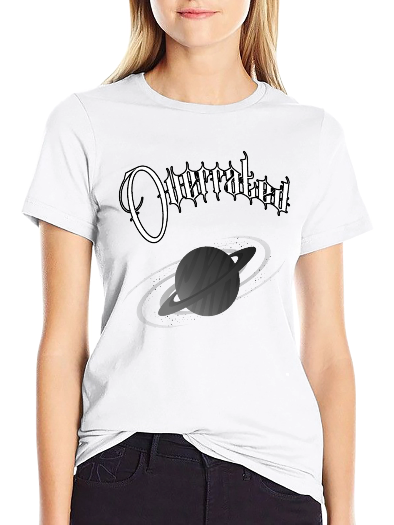 Overrated Saturn Graphic Black T-Shirt