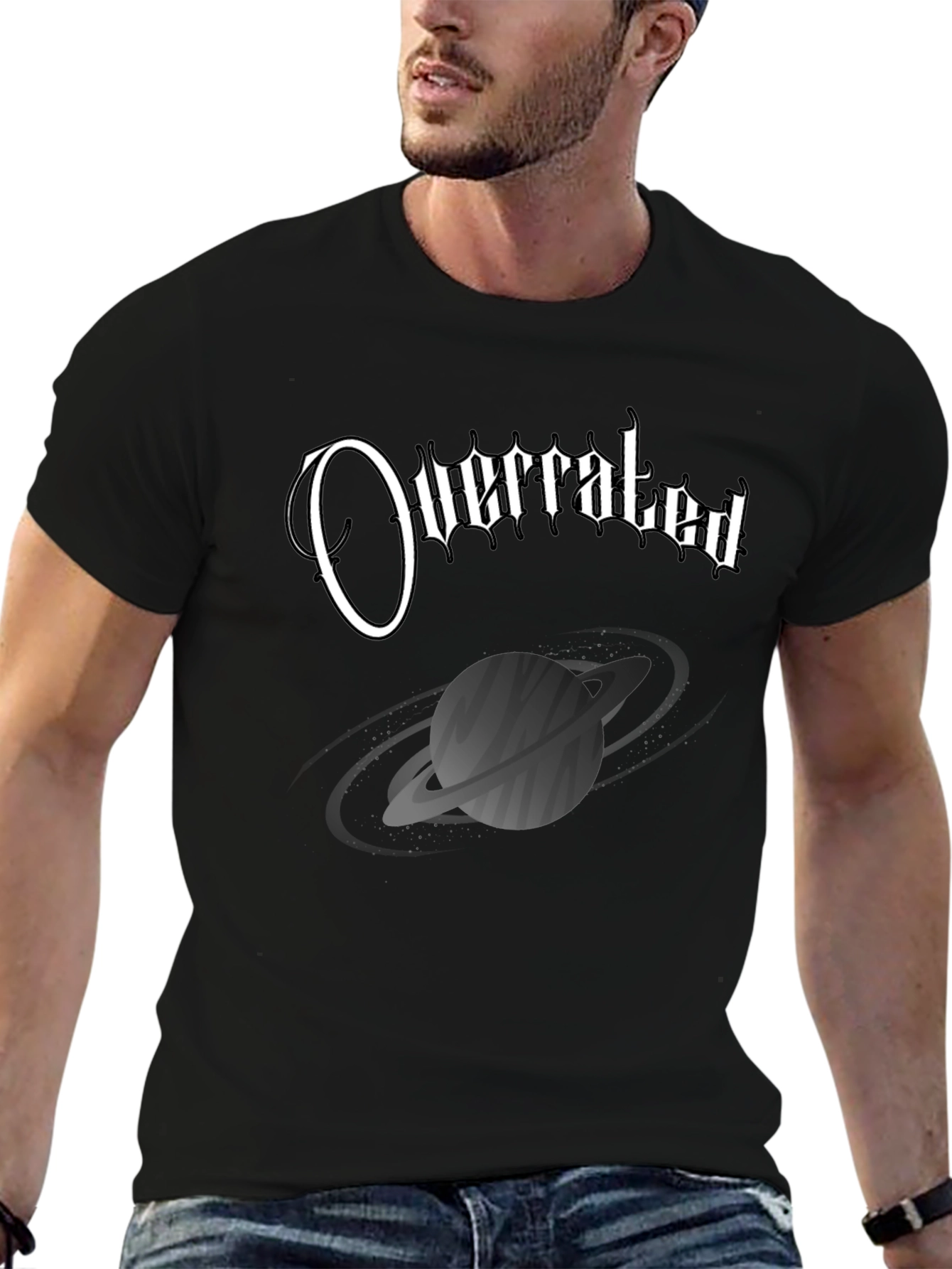 Overrated Saturn Graphic Black T-Shirt
