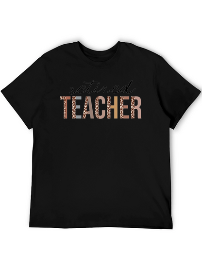 Retired Teacher Leopard Print T-Shirt - Black