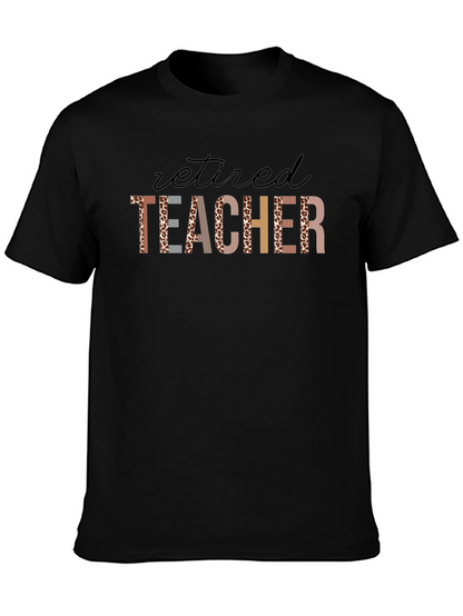 Retired Teacher Leopard Print T-Shirt - Black