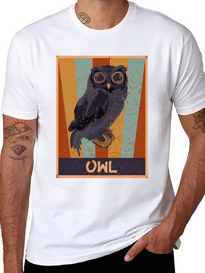 Retro Owl Graphic Print Black T-Shirt