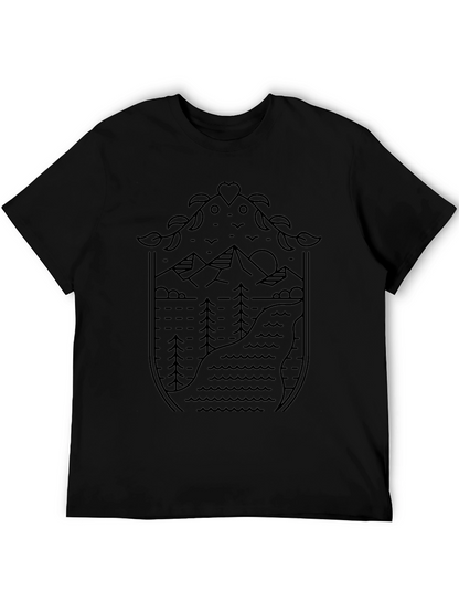 Nature Line Art Graphic Tee - Black