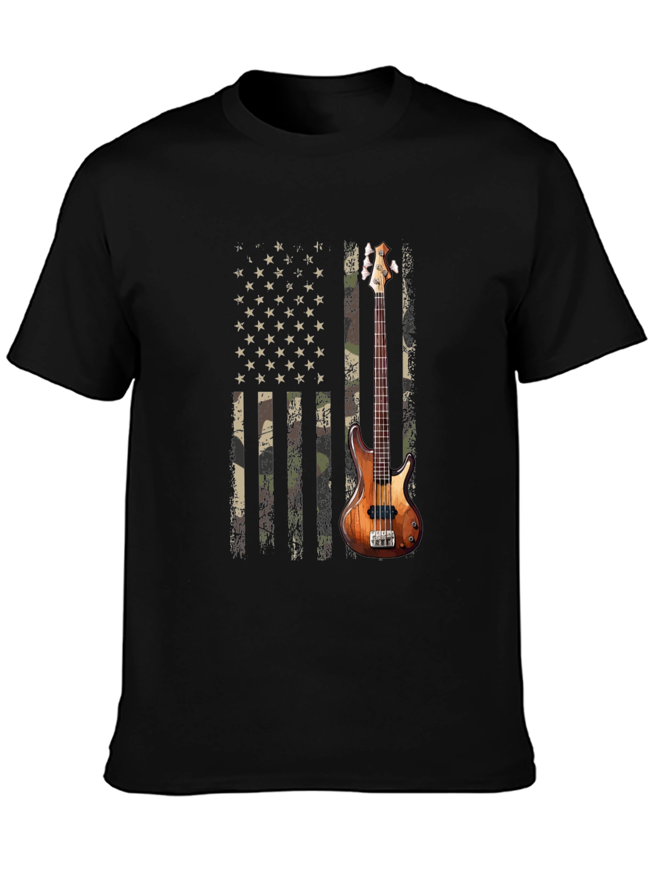 Camo American Flag Guitar T-Shirt