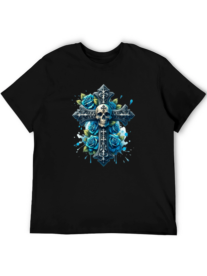 Skull & Roses Cross Graphic T-Shirt