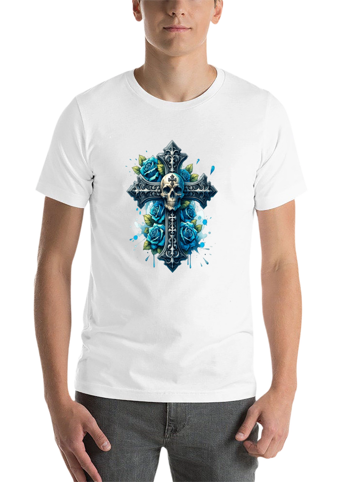 Skull & Roses Cross Graphic T-Shirt