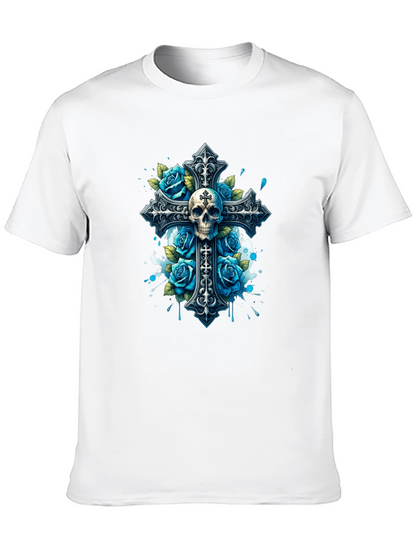 Skull & Roses Cross Graphic T-Shirt