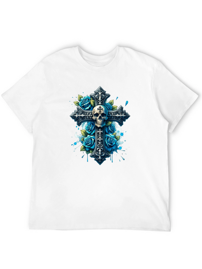Skull & Roses Cross Graphic T-Shirt