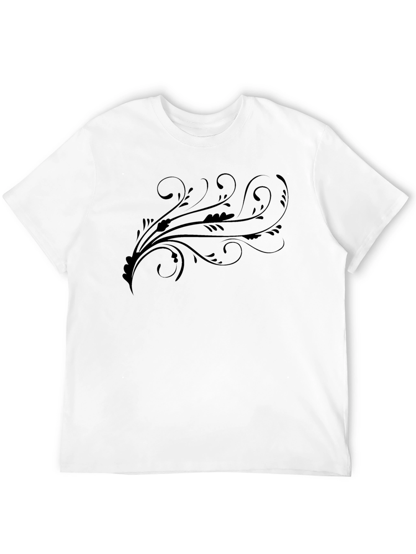 Black Tee with Artistic Floral Swirl Design