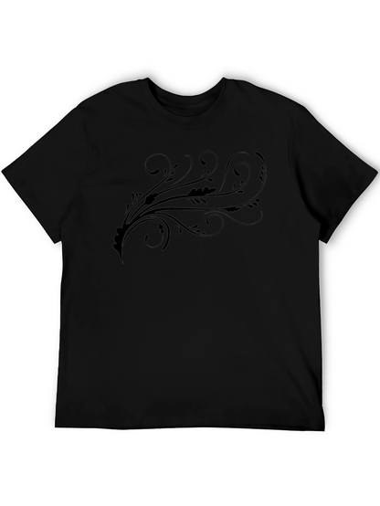 Black Tee with Artistic Floral Swirl Design