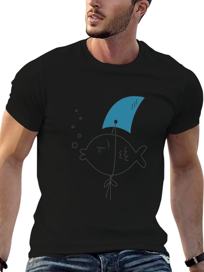 Shark Fin Tee - Black Cotton Graphic T-Shirt