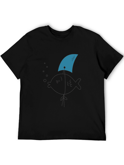 Shark Fin Tee - Black Cotton Graphic T-Shirt
