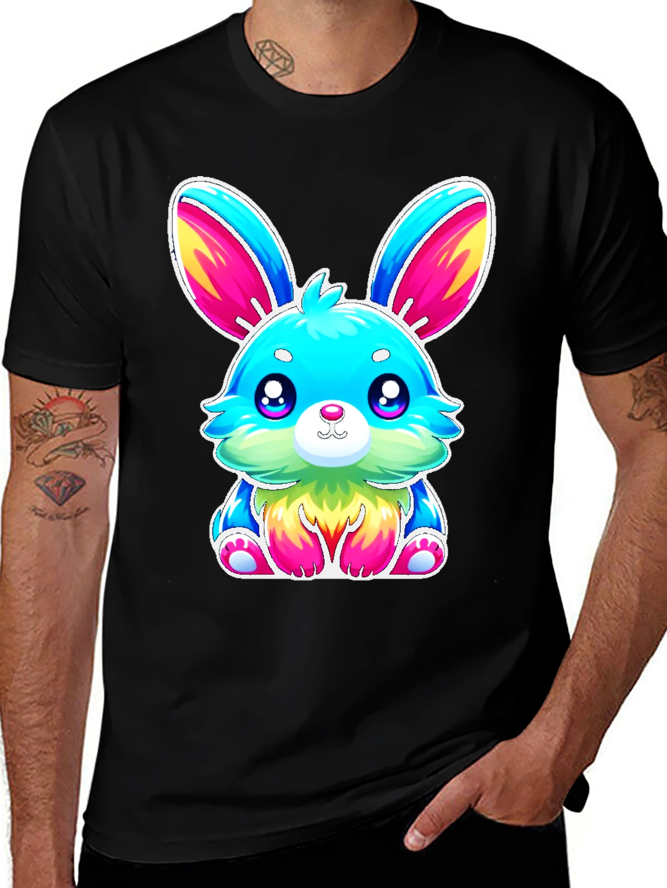 Cute Kawaii Rainbow Bunny Graphic Tee