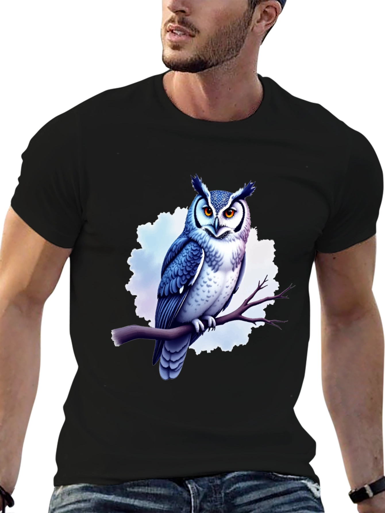 Cool Owl Graphic Tee - Black Cotton T-Shirt