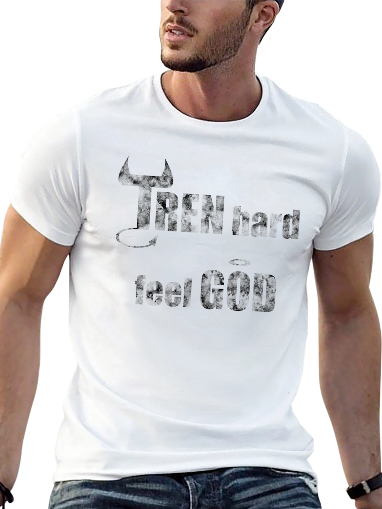 Iron Hard Feel God Mens Black Graphic T-Shirt