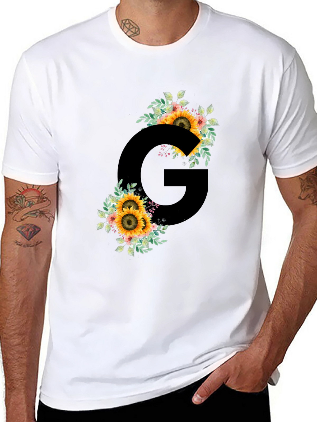 Floral Letter G Black T-Shirt