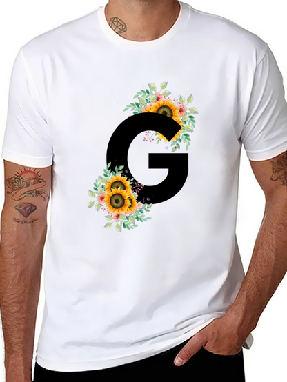 Floral Letter G Black T-Shirt