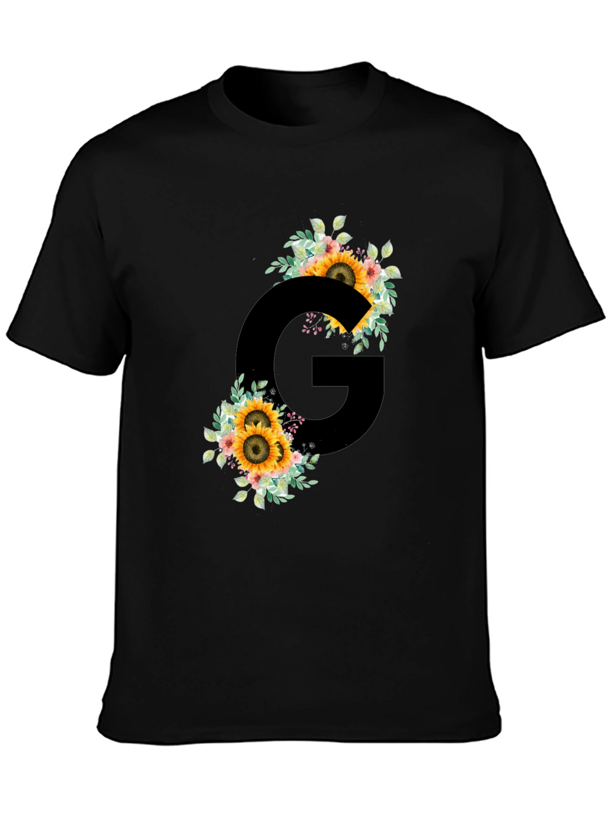 Floral Letter G Black T-Shirt