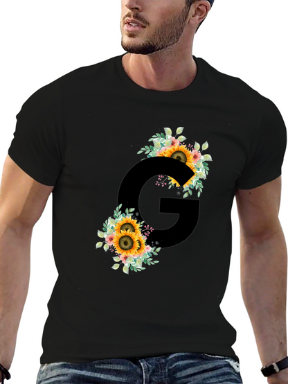 Floral Letter G Black T-Shirt