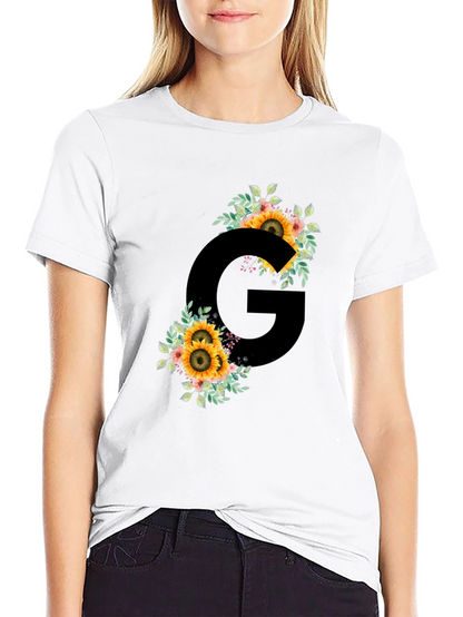 Floral Letter G Black T-Shirt