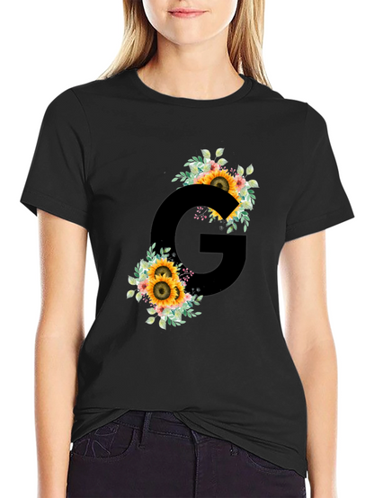 Floral Letter G Black T-Shirt