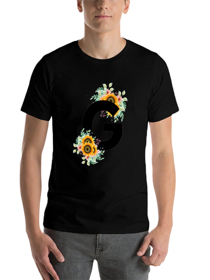 Floral Letter G Black T-Shirt