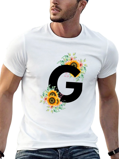 Floral Letter G Black T-Shirt