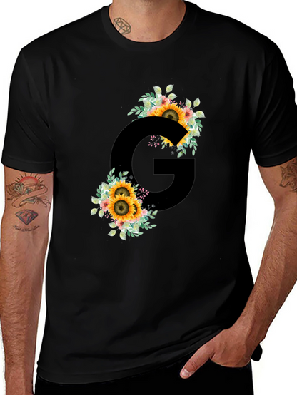 Floral Letter G Black T-Shirt
