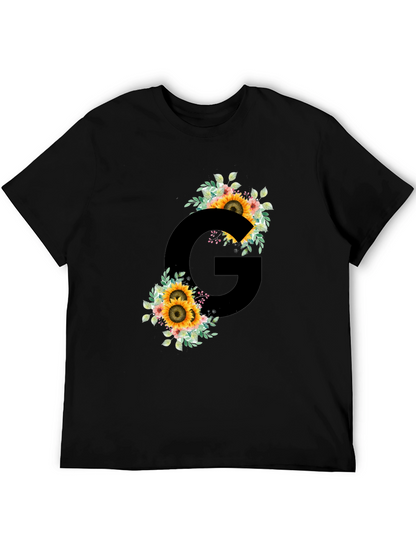 Floral Letter G Black T-Shirt