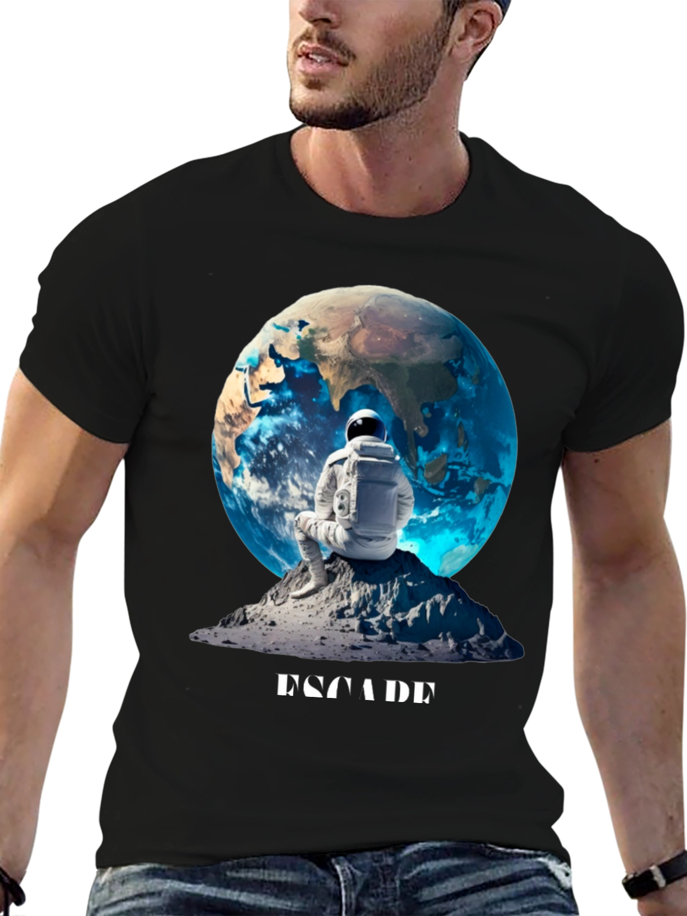 Astronaut Earth Graphic Tee - Black
