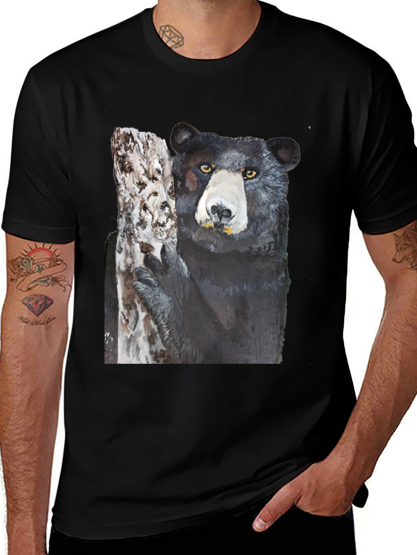 Black Bear on Tree Graphic Tee