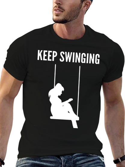 Keep Swinging Graphic Tee - Casual Black T-Shirt