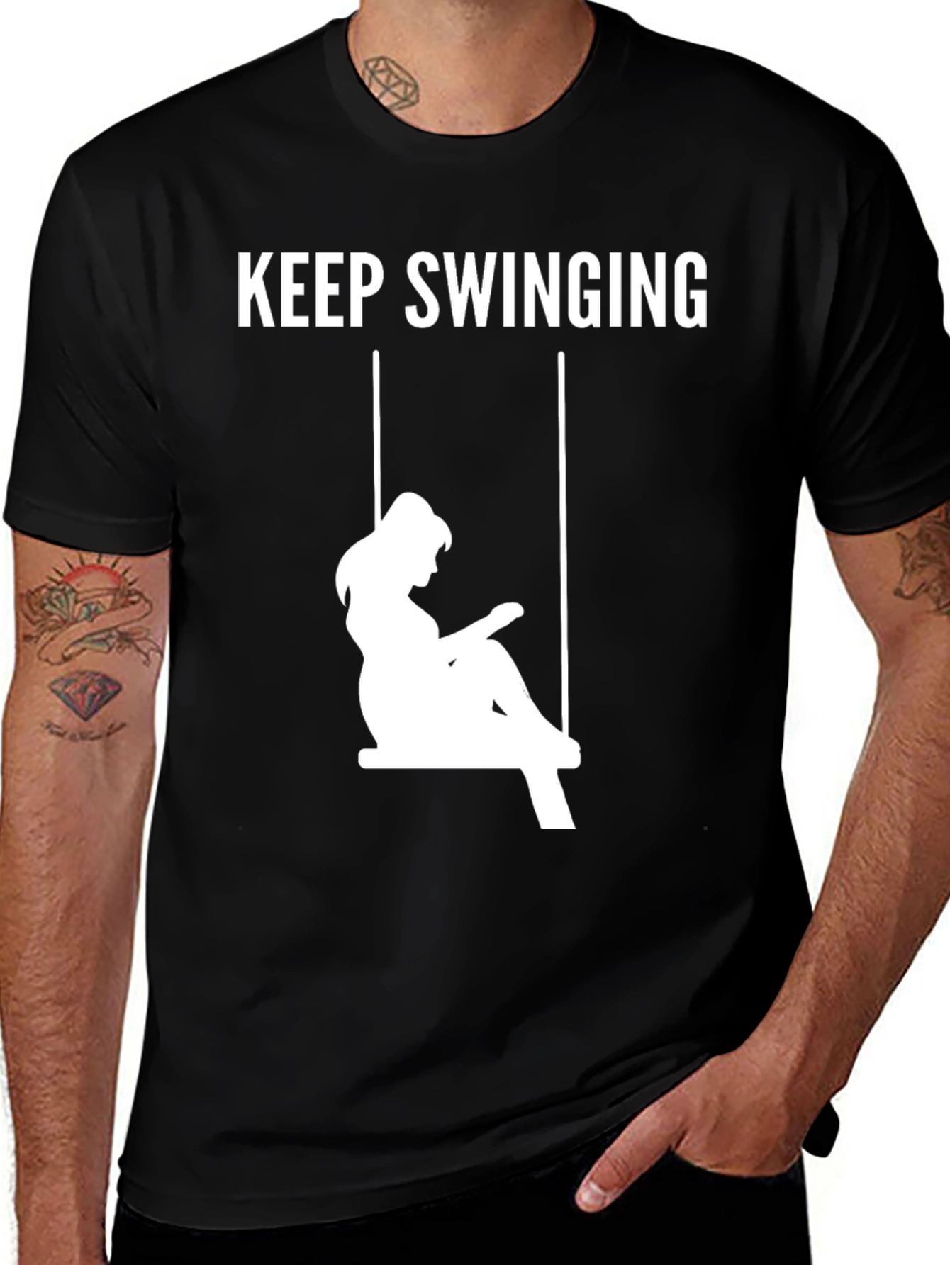 Keep Swinging Graphic Tee - Casual Black T-Shirt