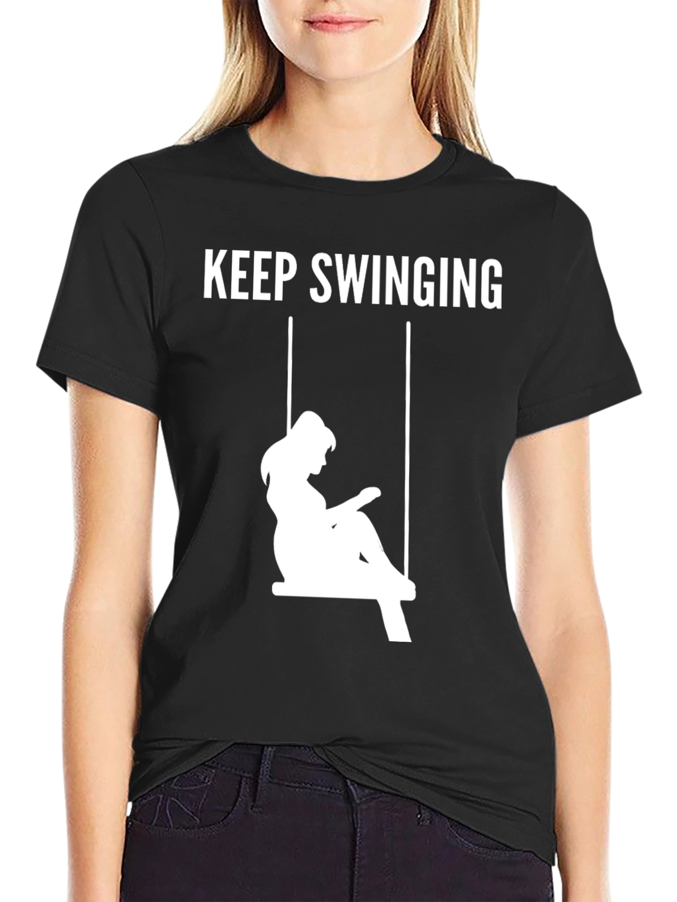Keep Swinging Graphic Tee - Casual Black T-Shirt